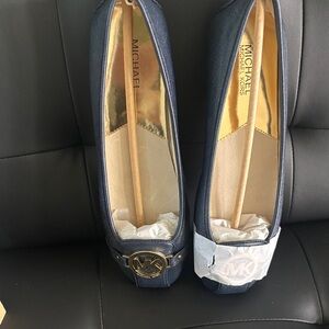 Michael Kors Dark Blue Loafers with Gold Logo